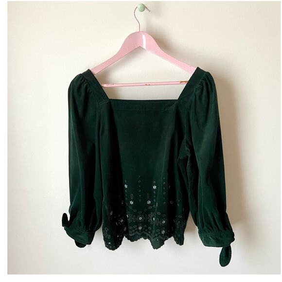 Madewell Green Corduroy Eyelet Blouse Size Medium - Picture 2 of 6